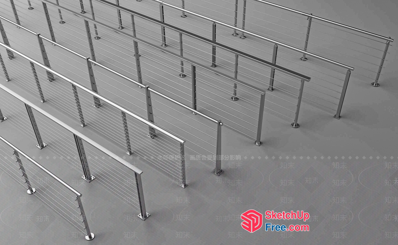 Modern Stainless Steel Cable Railing System 3D SketchUp File
