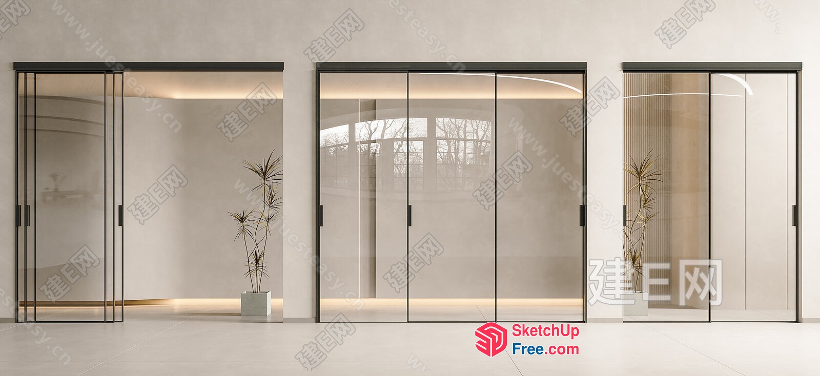Elegant Glass Sliding Doors In A Modern Interior 3D SketchUp File