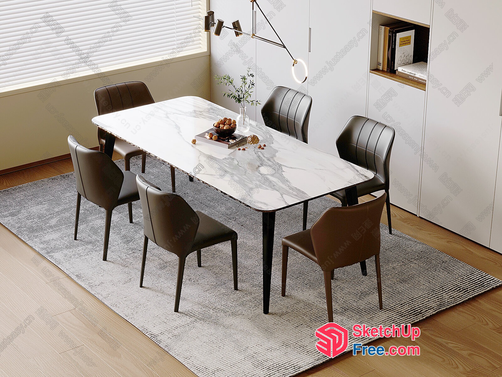 Elegant Dining Room With White Marble Table And Brown Chairs 3D SketchUp File