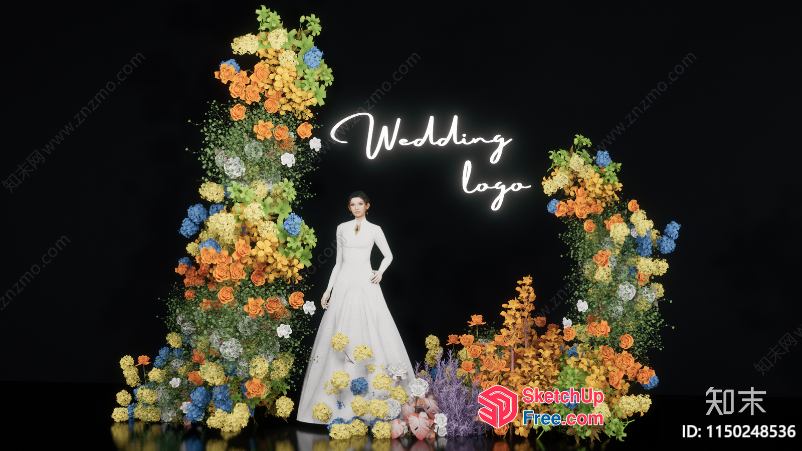 Wedding Interior With Floral Decorations And A Woman In A White Dress 3D SketchUp File