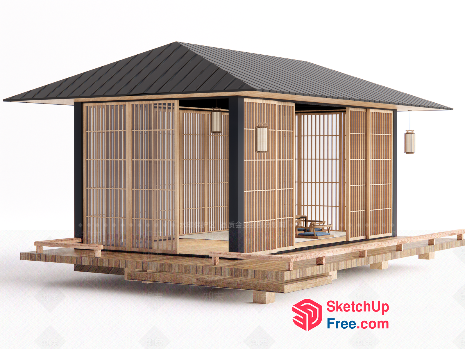Traditional Japanese-Style Home Exterior 3D SketchUp File