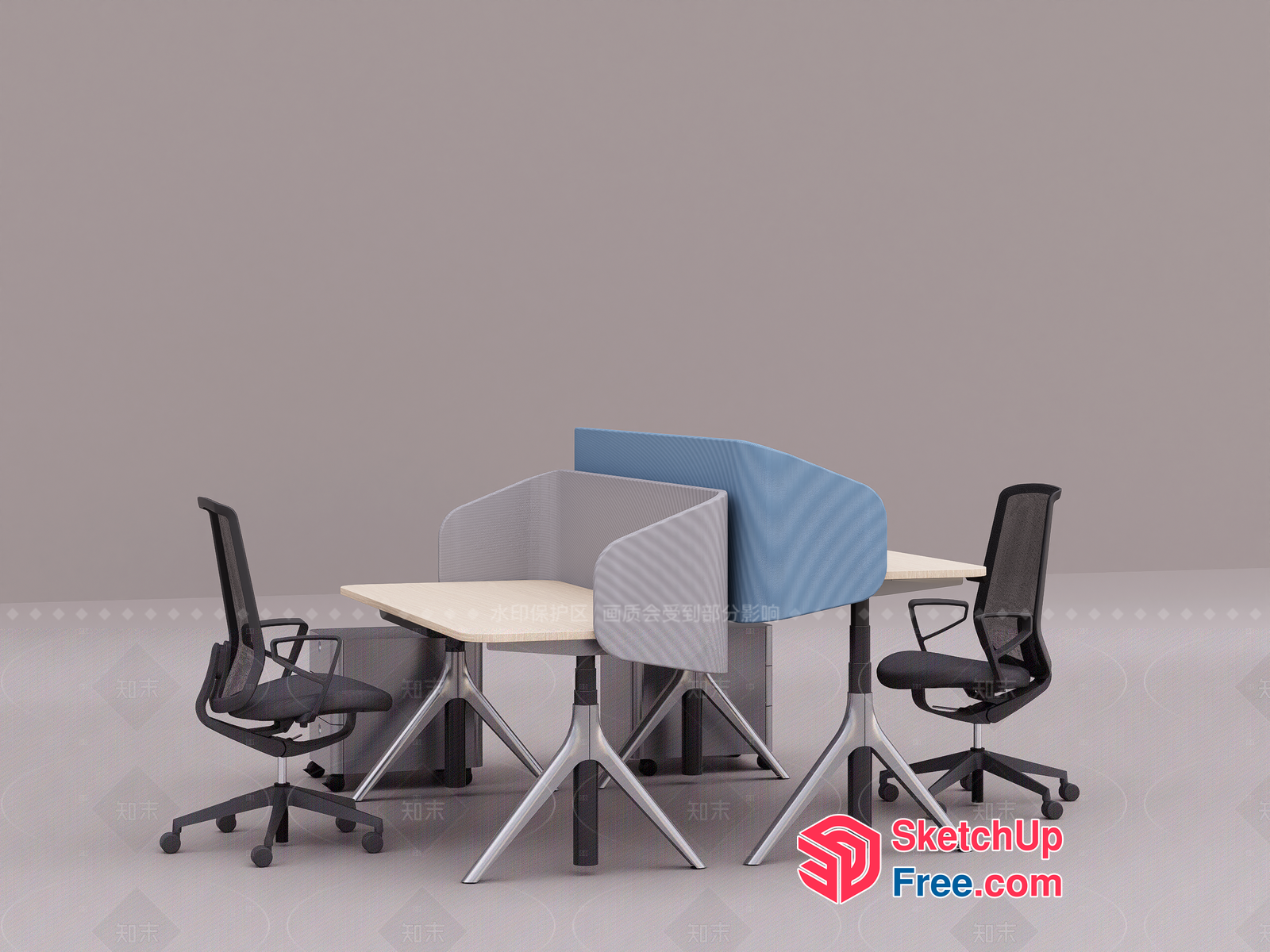 Modern Office Workstation With Partition Screens 3D SketchUp File