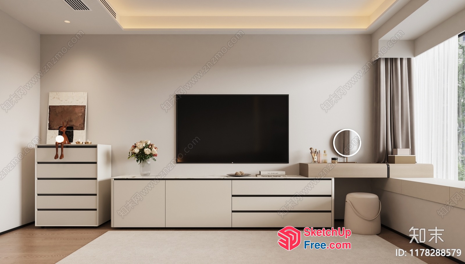 Modern Minimalist Living Room With Creamy Style Furniture 3D SketchUp File