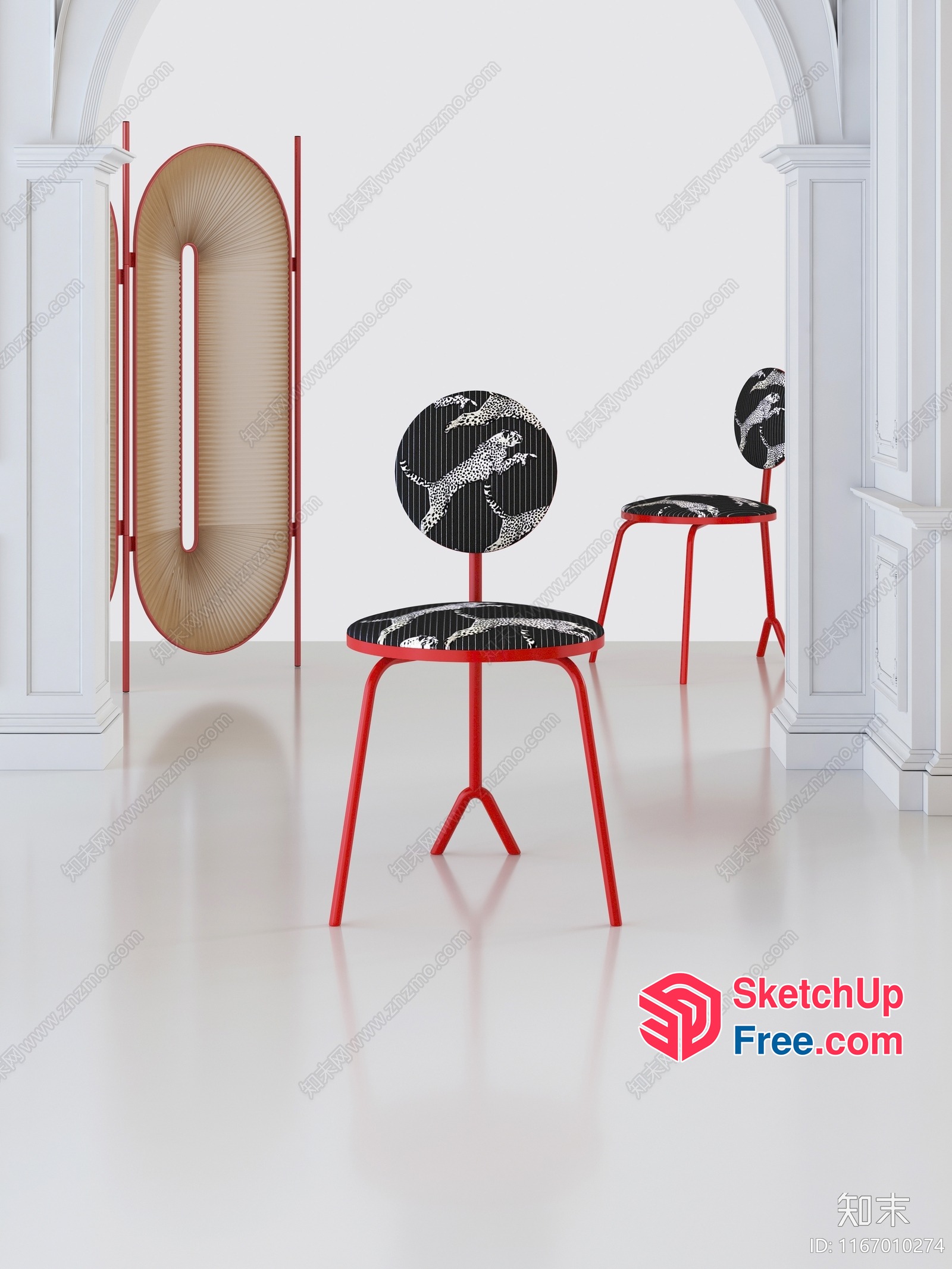 Stylish Red And Black Chairs With Animal Print 3D SketchUp File