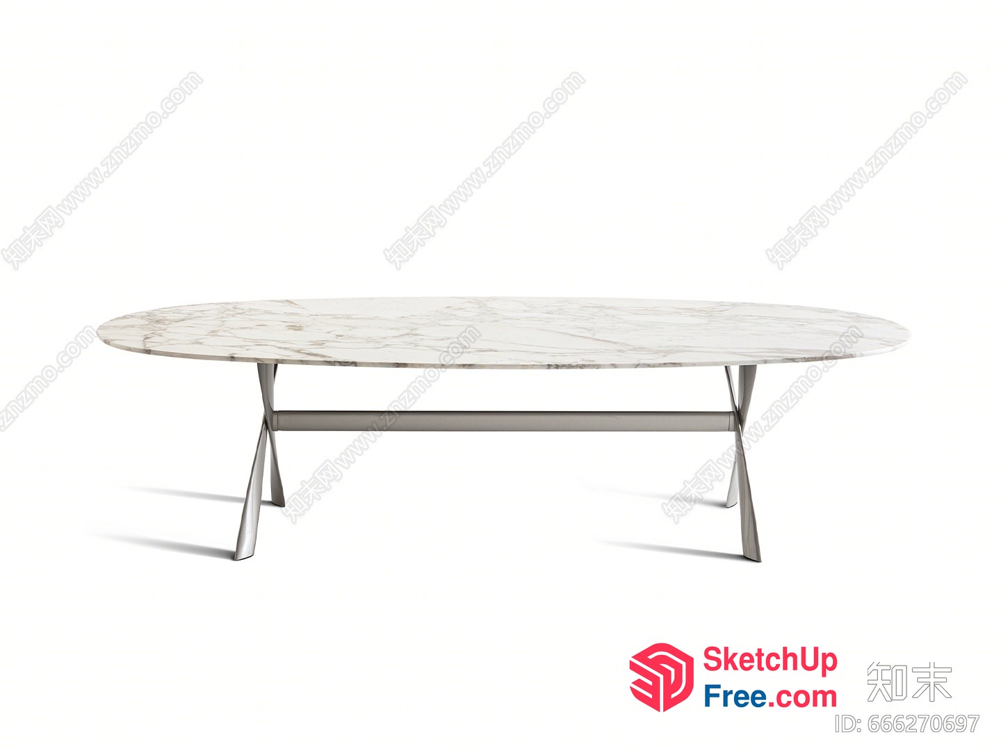 Elegant Oval Table With White And Gray Marble Top 3D SketchUp File