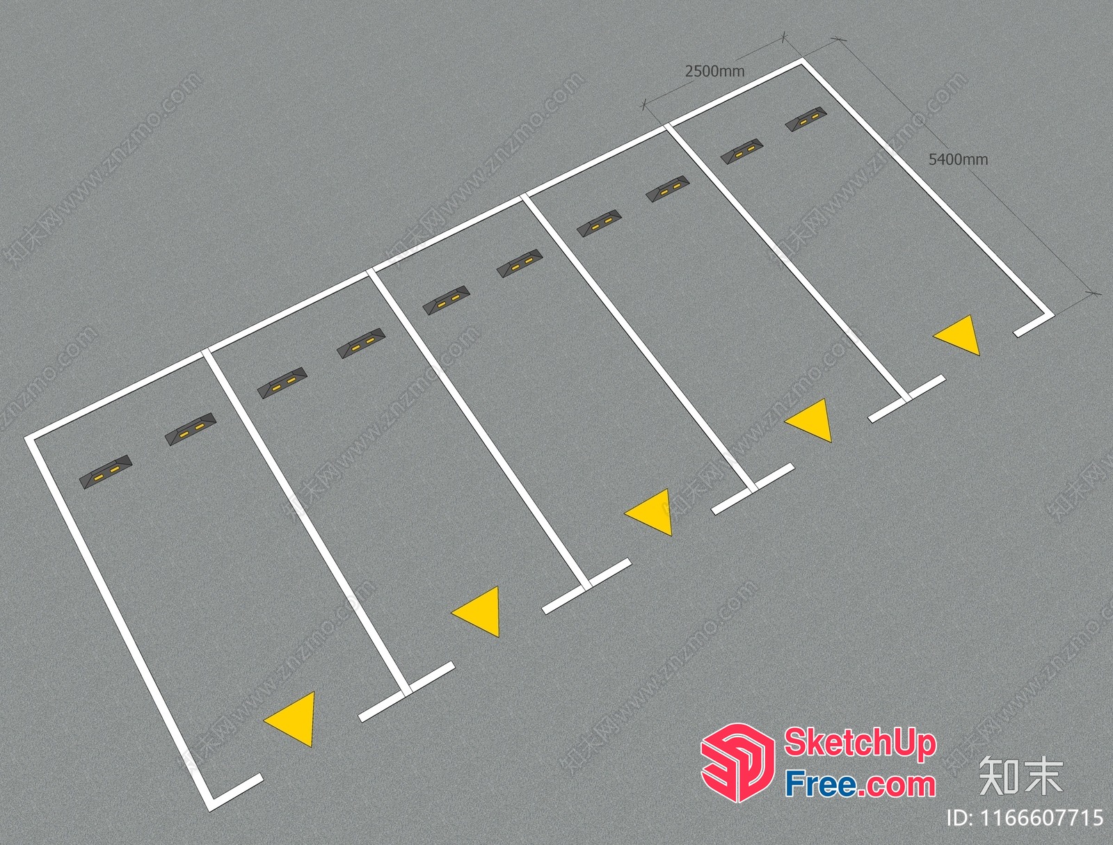 7X 2500Mm X 5400Mm Parking Spaces 3D SketchUp File