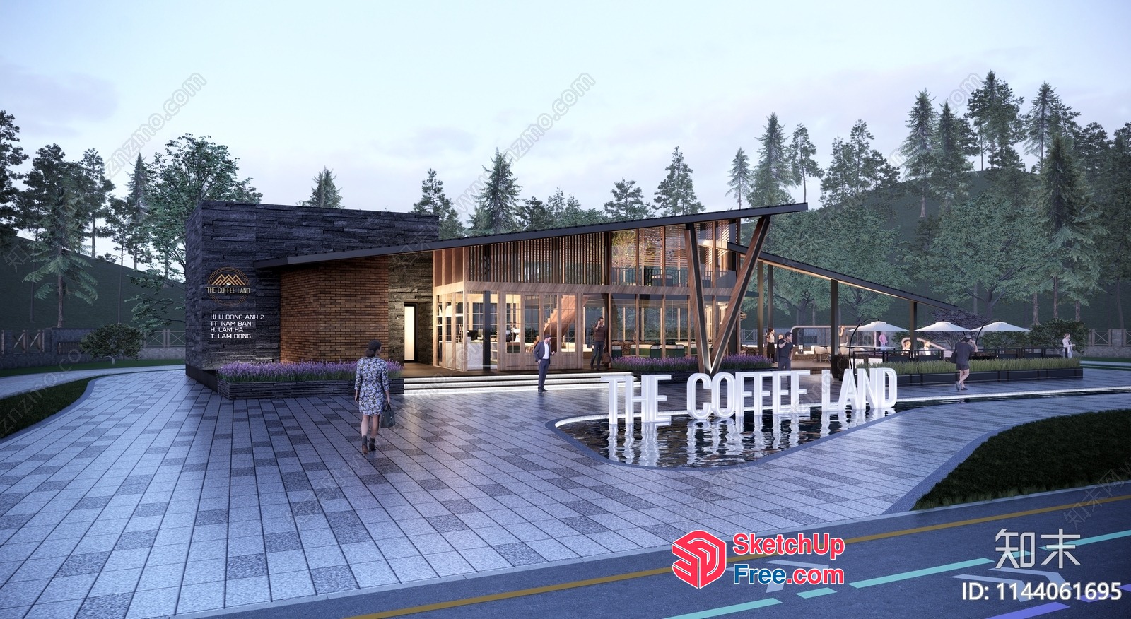 Modern Coffee Shop With Glass Curtain Wall And Outdoor Seating 3D SketchUp File