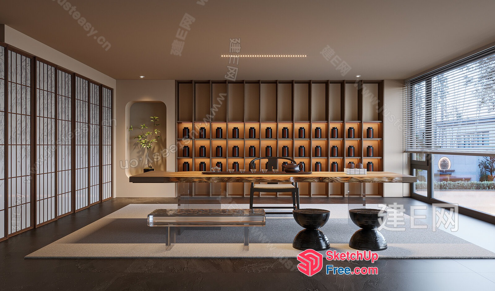Elegant Japanese-Style Tea Room With Modern Decor 3D SketchUp File