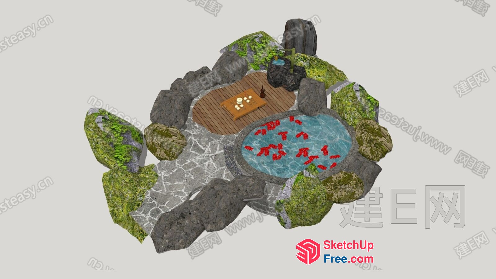 Natural Rock Formations With A Pool And Deck 3D SketchUp File