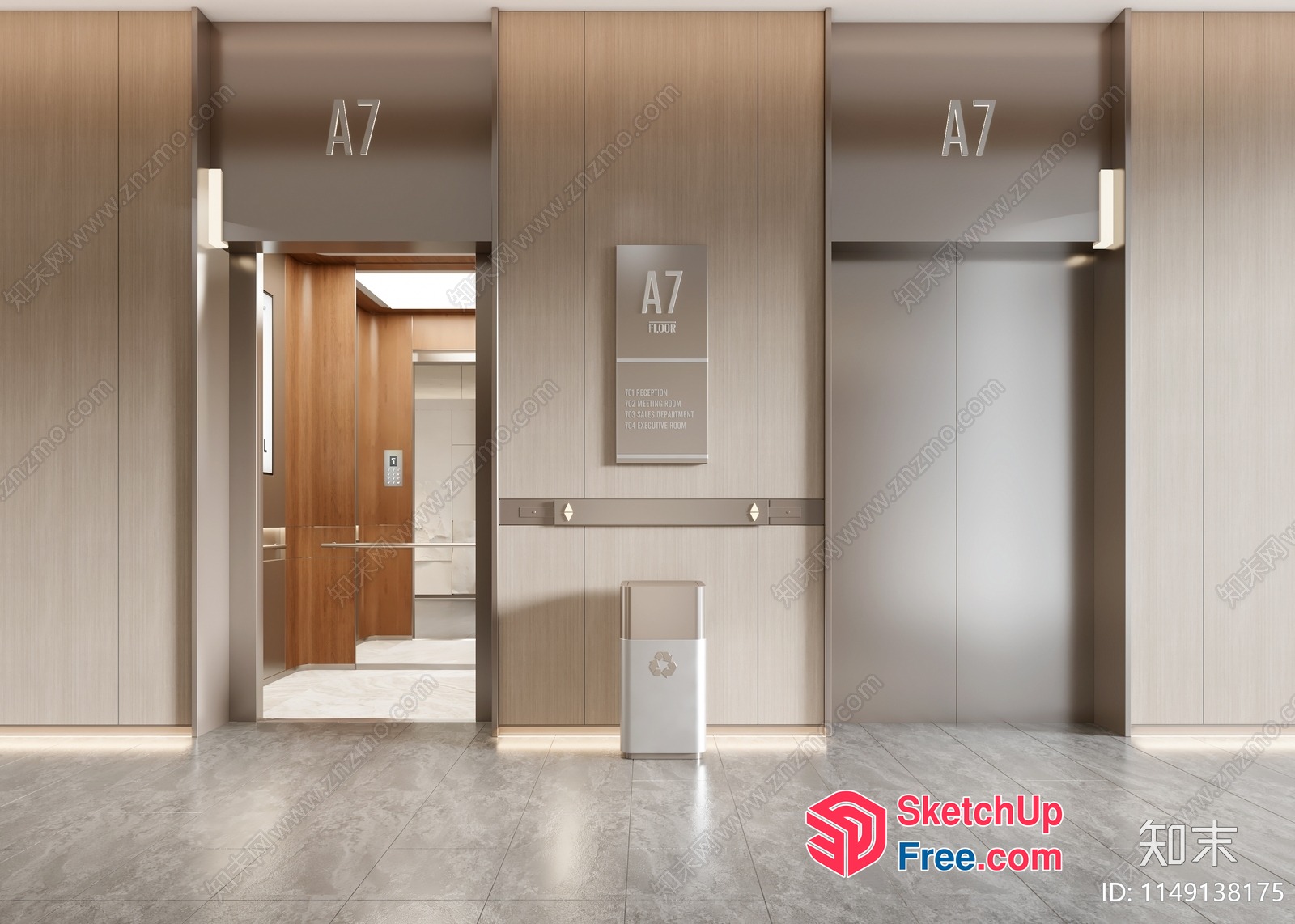 Modern Office Building Interior With Elevator And Stairs 3D SketchUp File