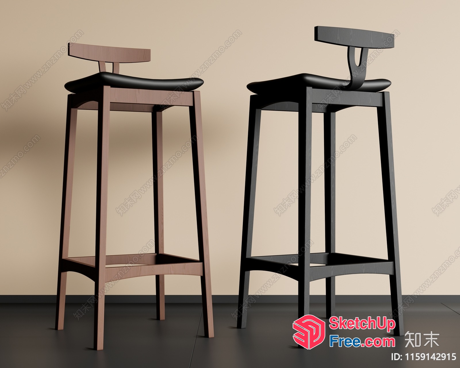 Two Stools Against A Beige Wall 3D SketchUp File