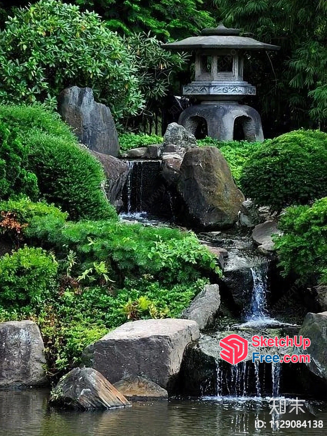 Serene Japanese Waterfall Scene 3D SketchUp File