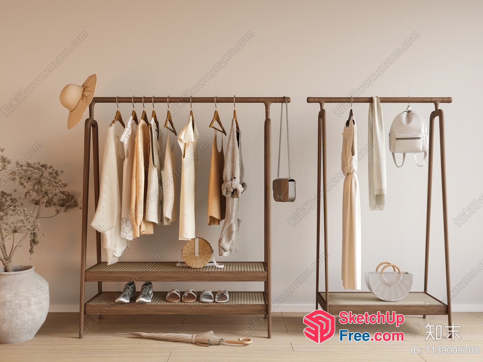 Minimalist Clothing Rack With Accessories 3D SketchUp File