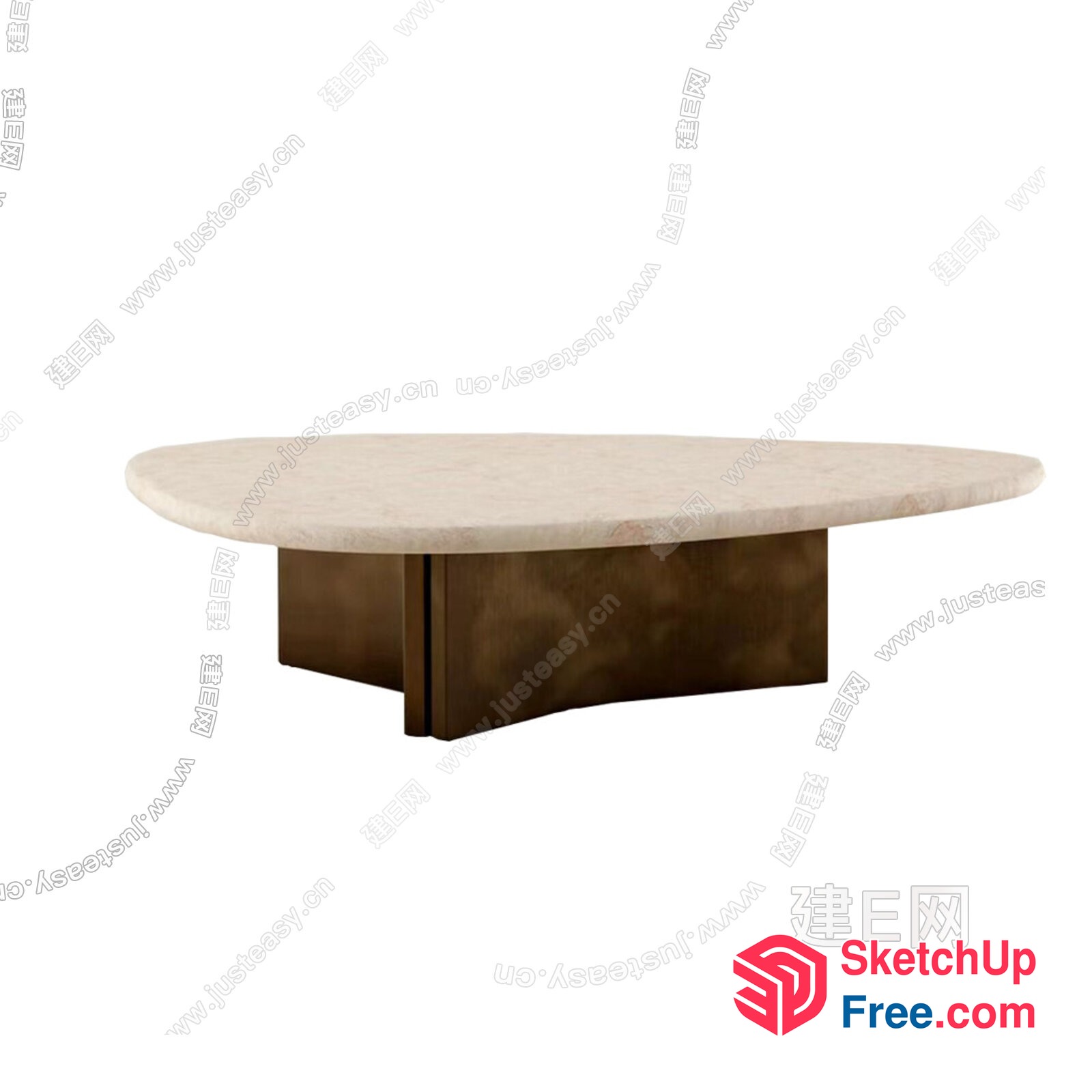 Oval Marble Coffee Table On A Wooden Base 3D SketchUp File