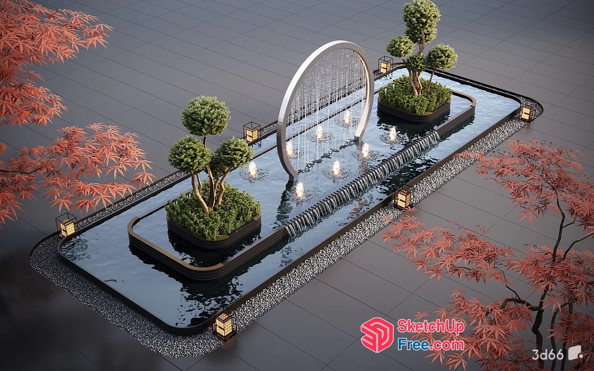 Serene Japanese-Inspired Water Feature 3D SketchUp File