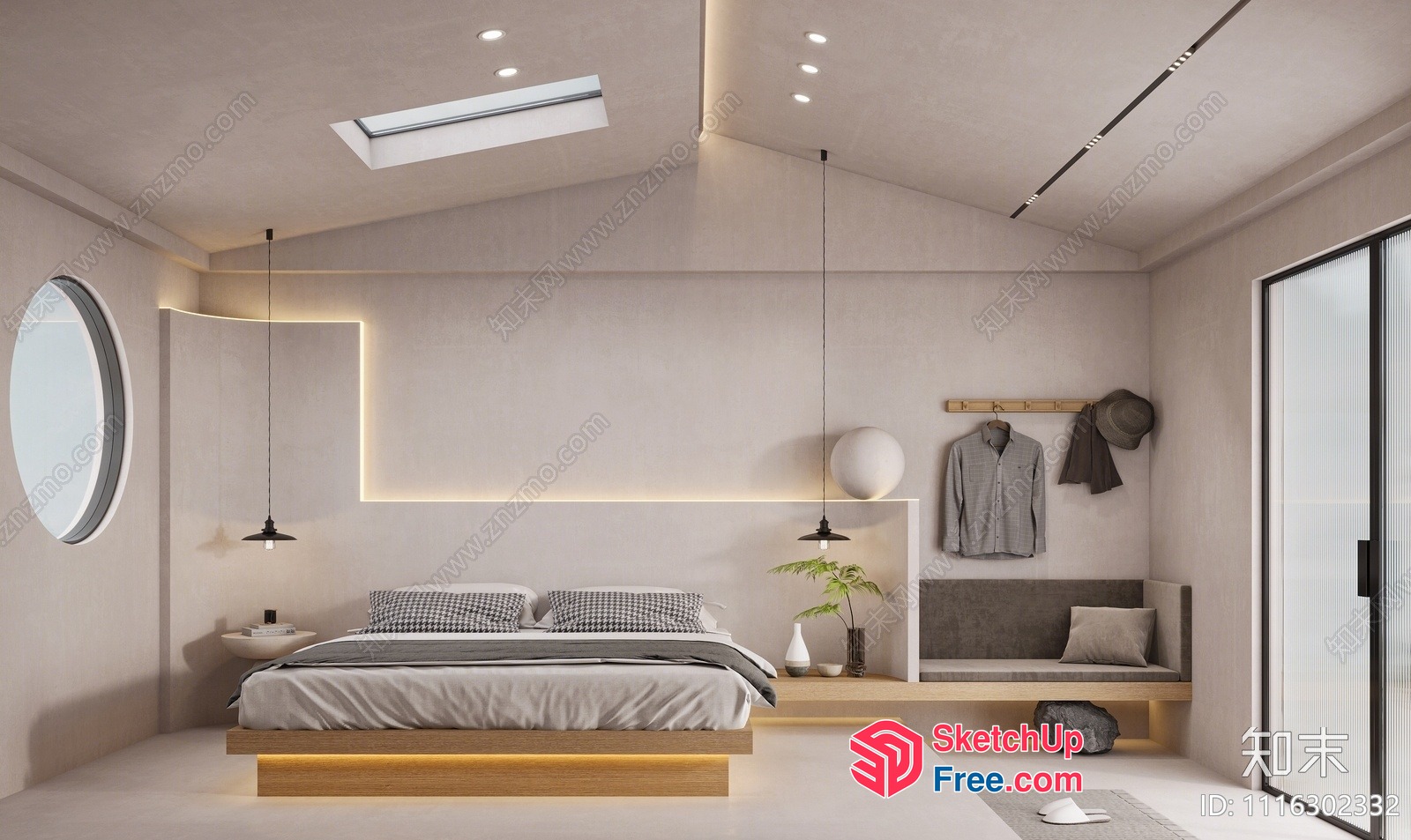 Minimalist Style Interior With Bed And Bedside Table 3D SketchUp File