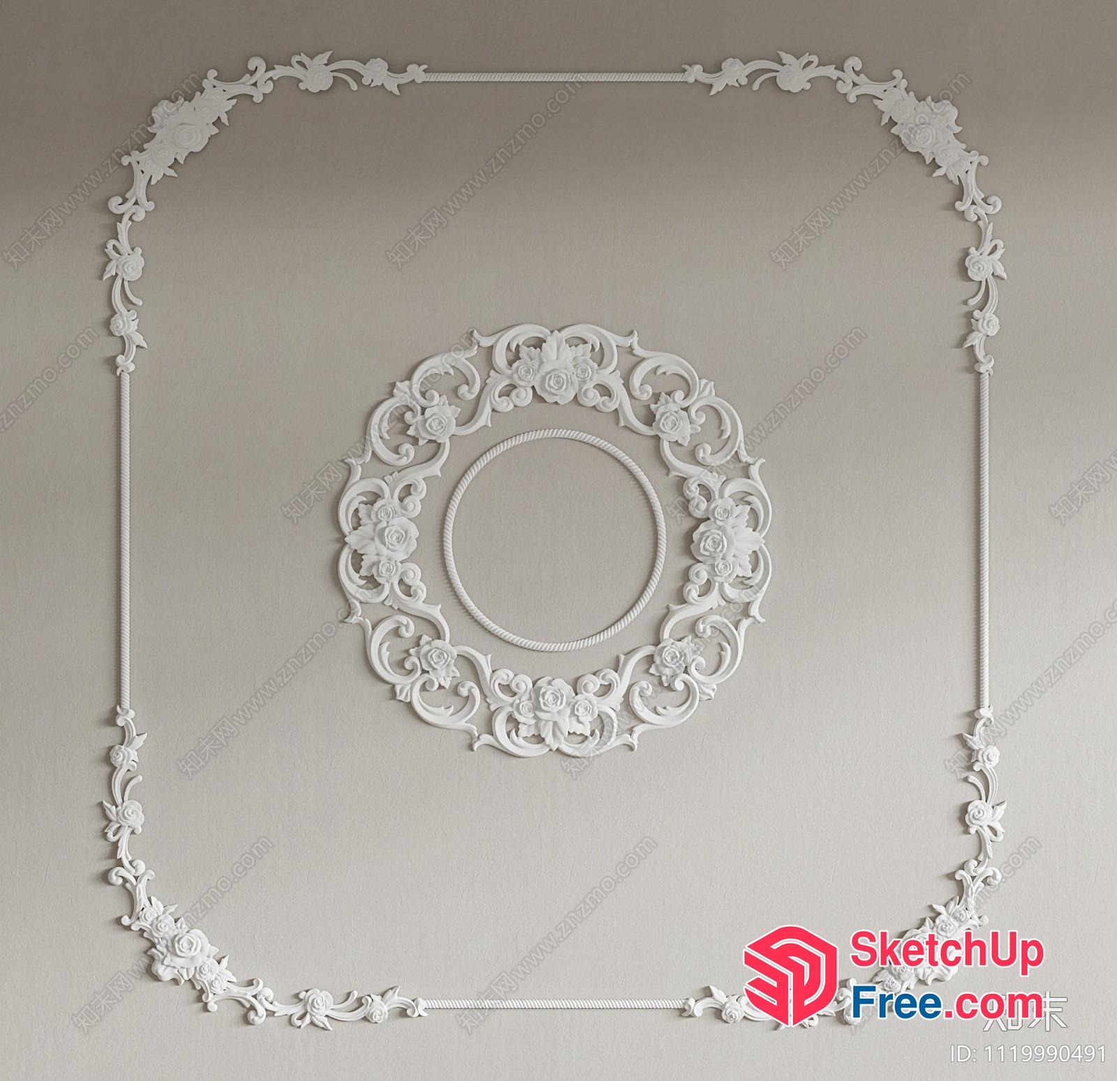 Ornate White Floral Ceiling Design 3D SketchUp File
