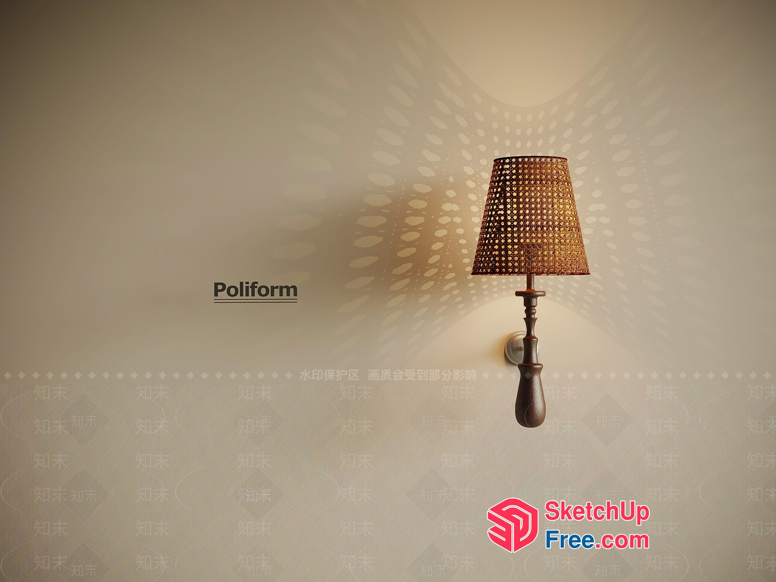 Poliform Sconce With Wooden Base And Shade 3D SketchUp File