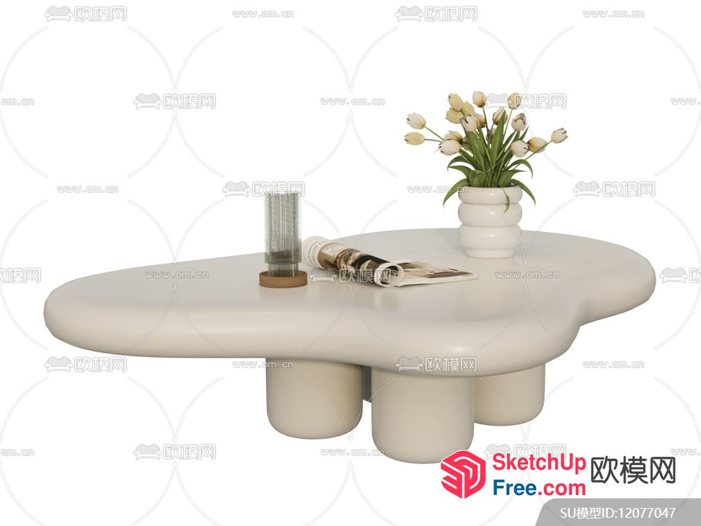 White Modern Minimalist Style Living Room Coffee Table 3D SketchUp File