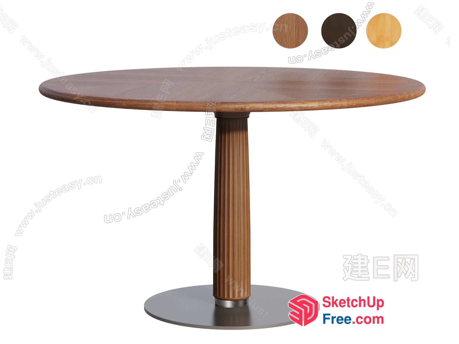 Round Dining Table With Pillar Base And Wooden Top 3D SketchUp File