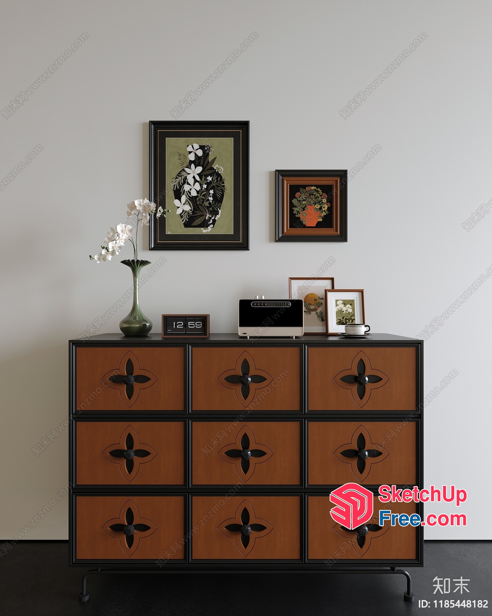 Elegant Mid-Century Modern Dresser With Unique Decor 3D SketchUp File