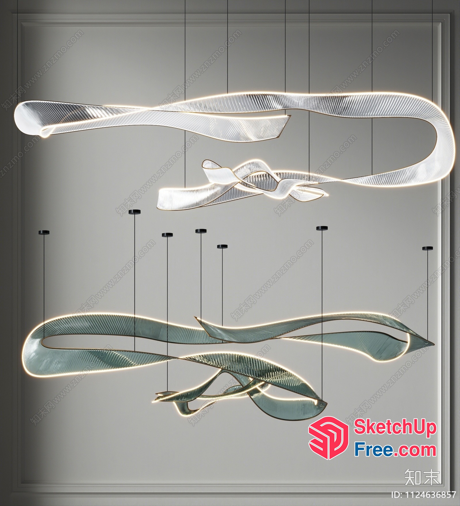 Modern Glass Lighting Fixture With Led Light Strip 3D SketchUp File