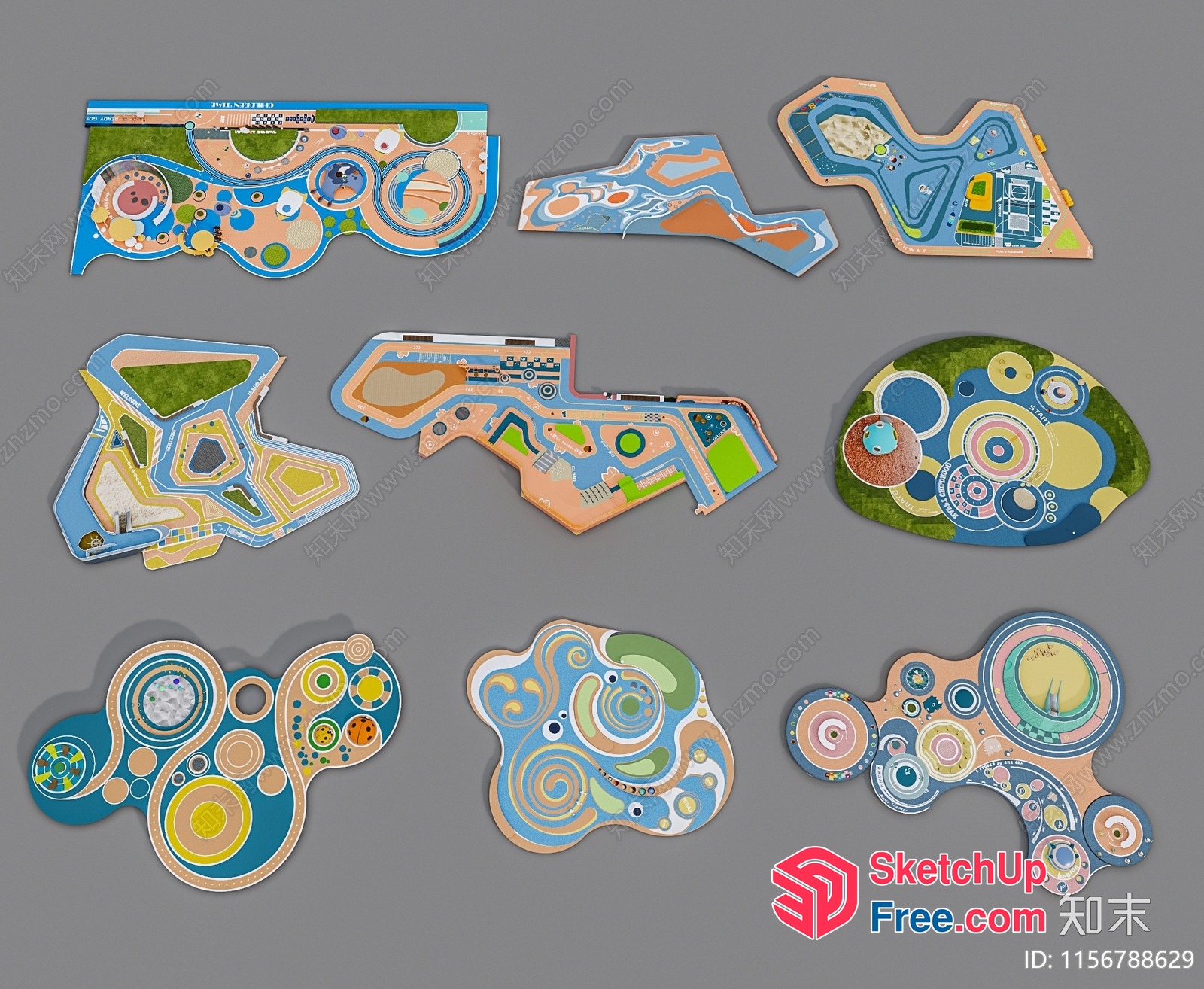 Colorful Abstract Shapes And Patterns On Various Shaped Backgrounds 3D SketchUp File