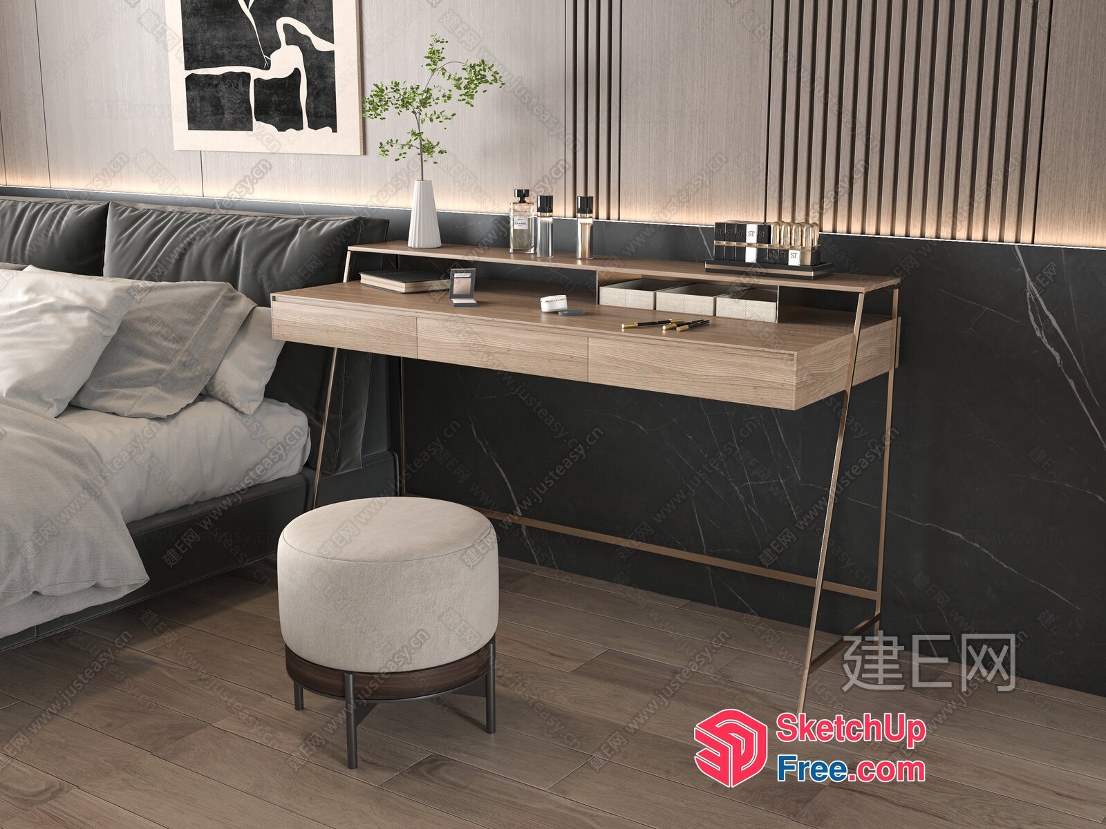 Elegant Modern Minimalist Style Bedroom Furniture 3D SketchUp File