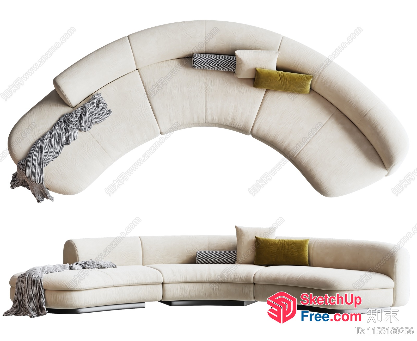Elegant Creamy L-Shaped Sofa 3D SketchUp File