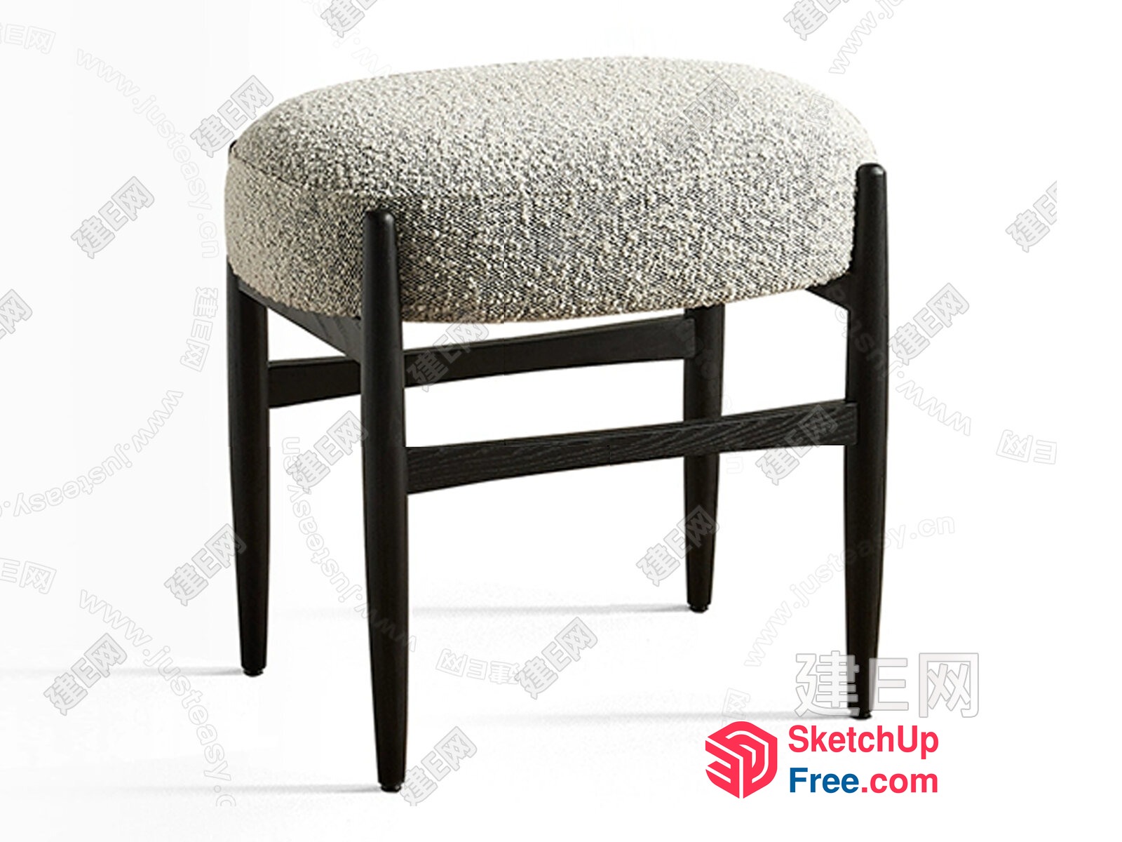 Modern Upholstered Stool With Wooden Legs 3D SketchUp File