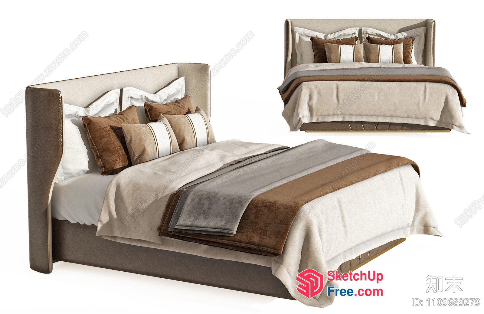 Elegant And Modern Bed With Luxurious Bedding 3D SketchUp File