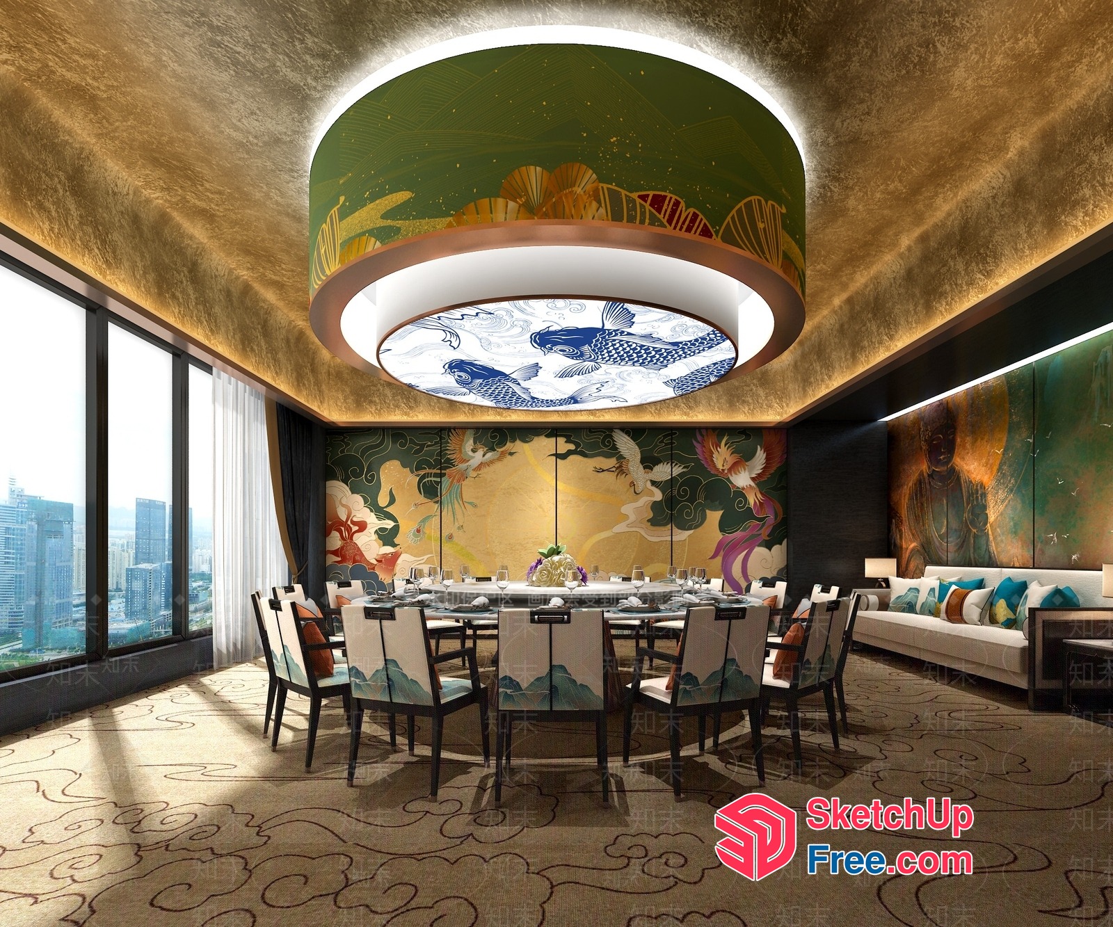 Elegant Dining Room With Unique Ceiling Design 3D SketchUp File
