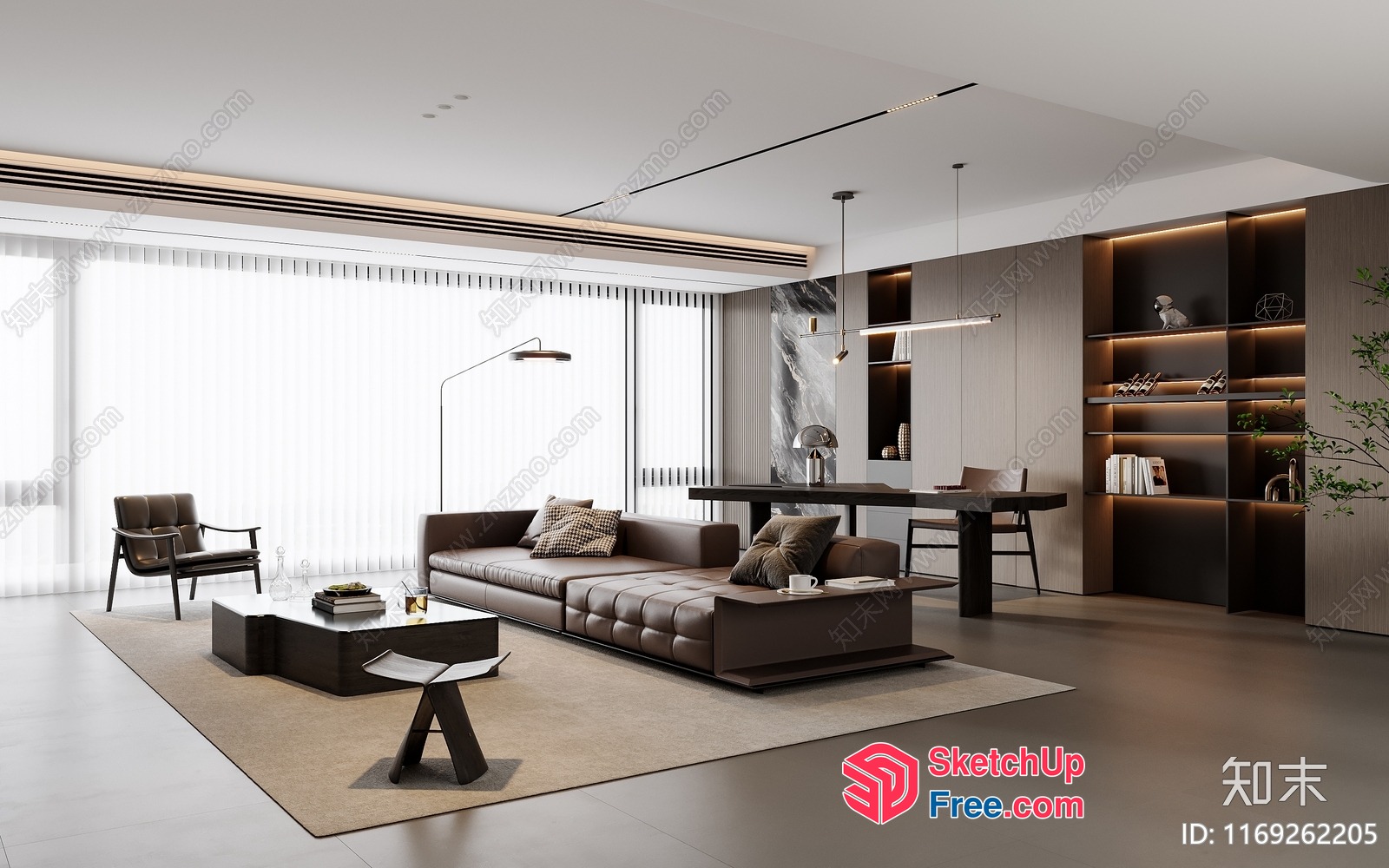 Modern Minimalist Living Room With Brown And Beige Accents 3D SketchUp File