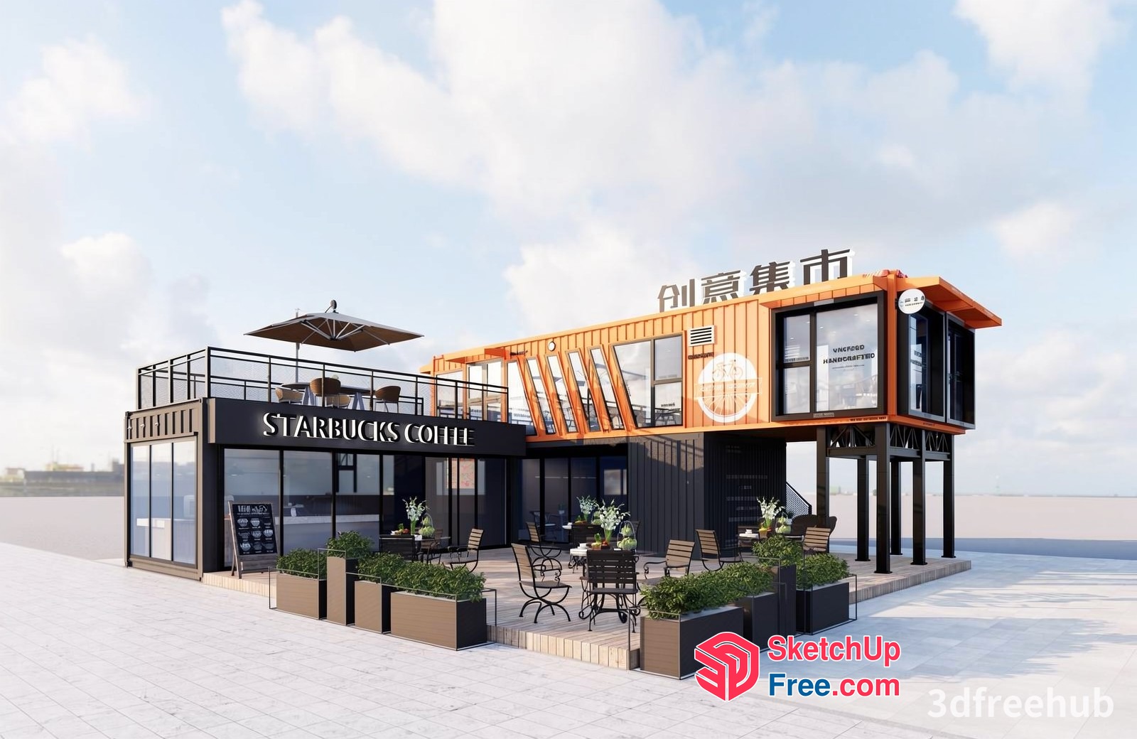 Starbucks Coffee Shop And Restaurant Exterior 3D SketchUp File