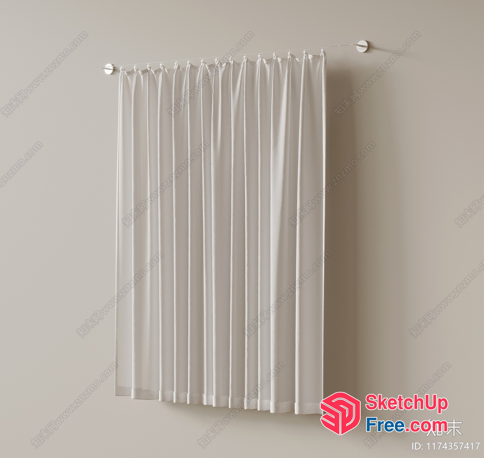 Elegant White Curtain In Minimalist Style 3D SketchUp File