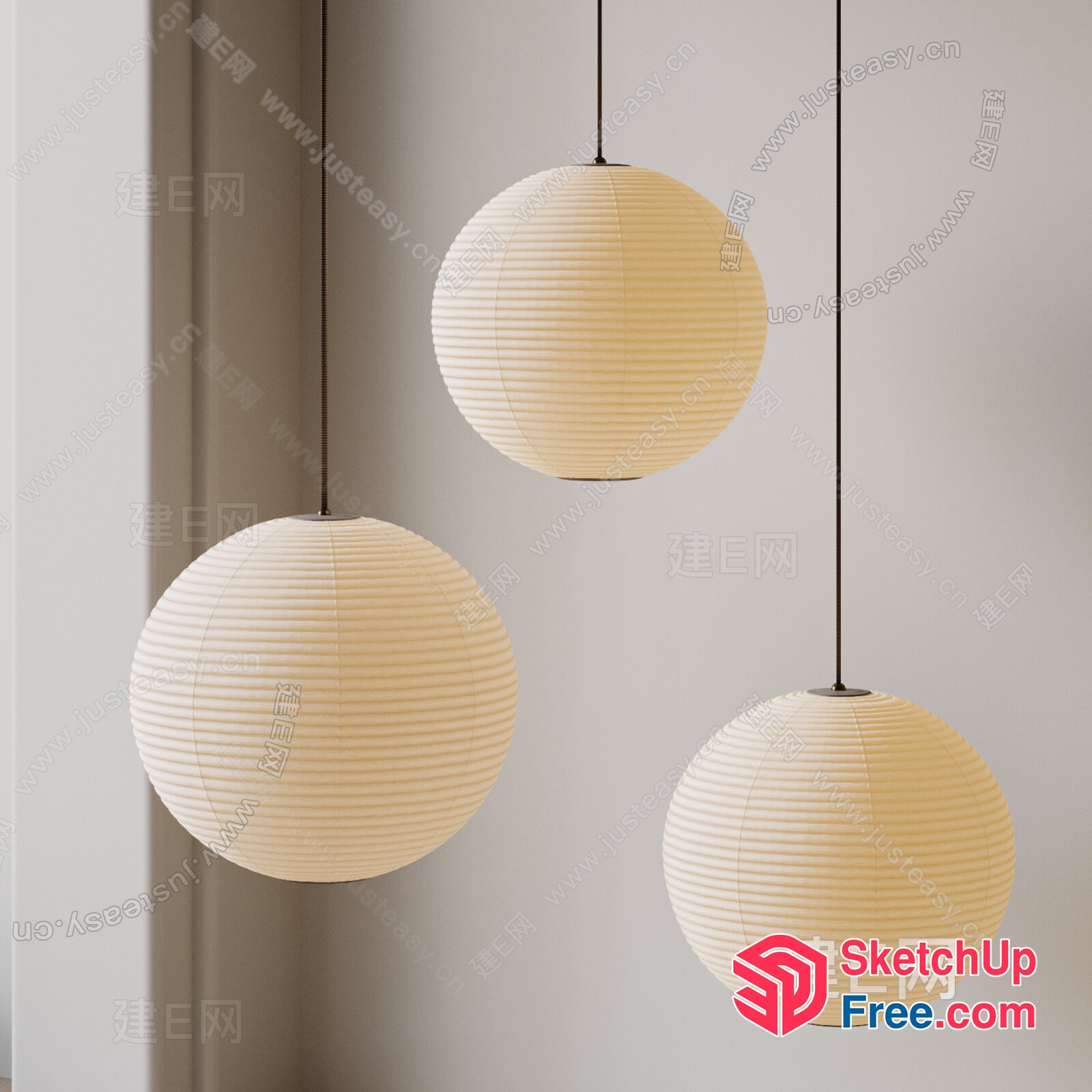 Elegant Japanese-Style Hanging Lights 3D SketchUp File