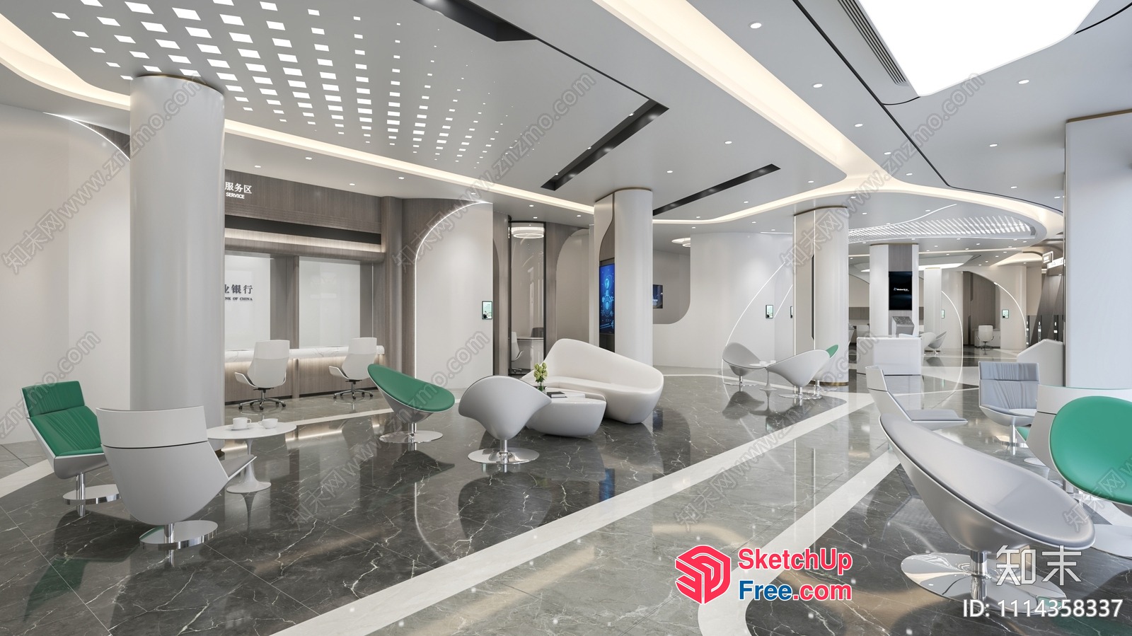 Modern Minimalist Office Space With Elegant Marble Flooring 3D SketchUp File