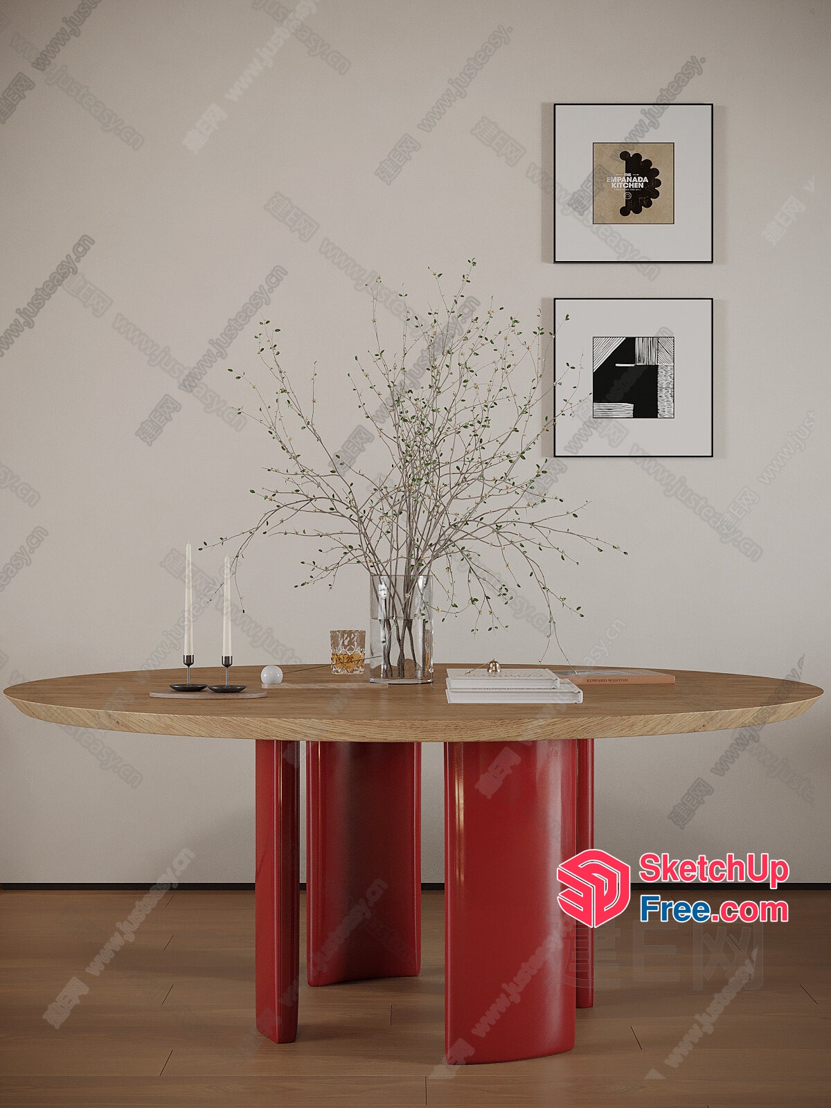 Elegant Dining Table With Red Legs 3D SketchUp File