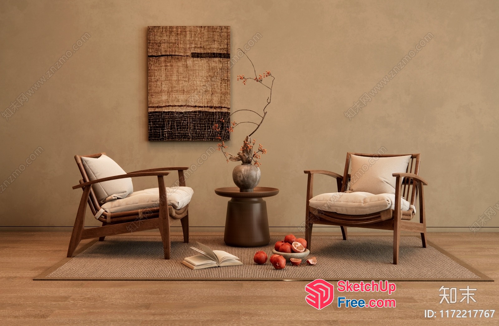 Minimalist Japanese-Style Living Room With Wood Accents 3D SketchUp File