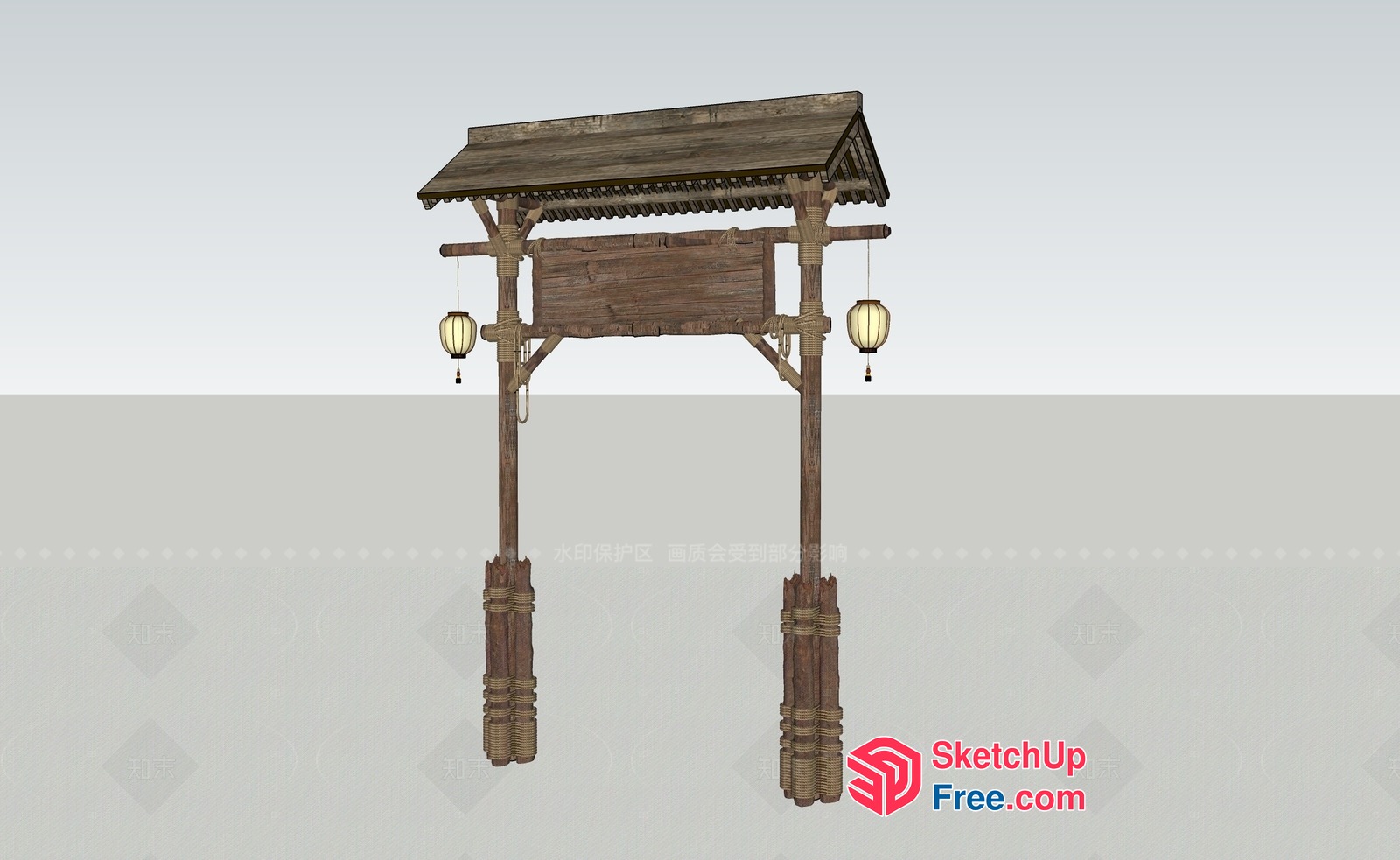 Traditional Japanese Entrance Archway With Lanterns 3D SketchUp File