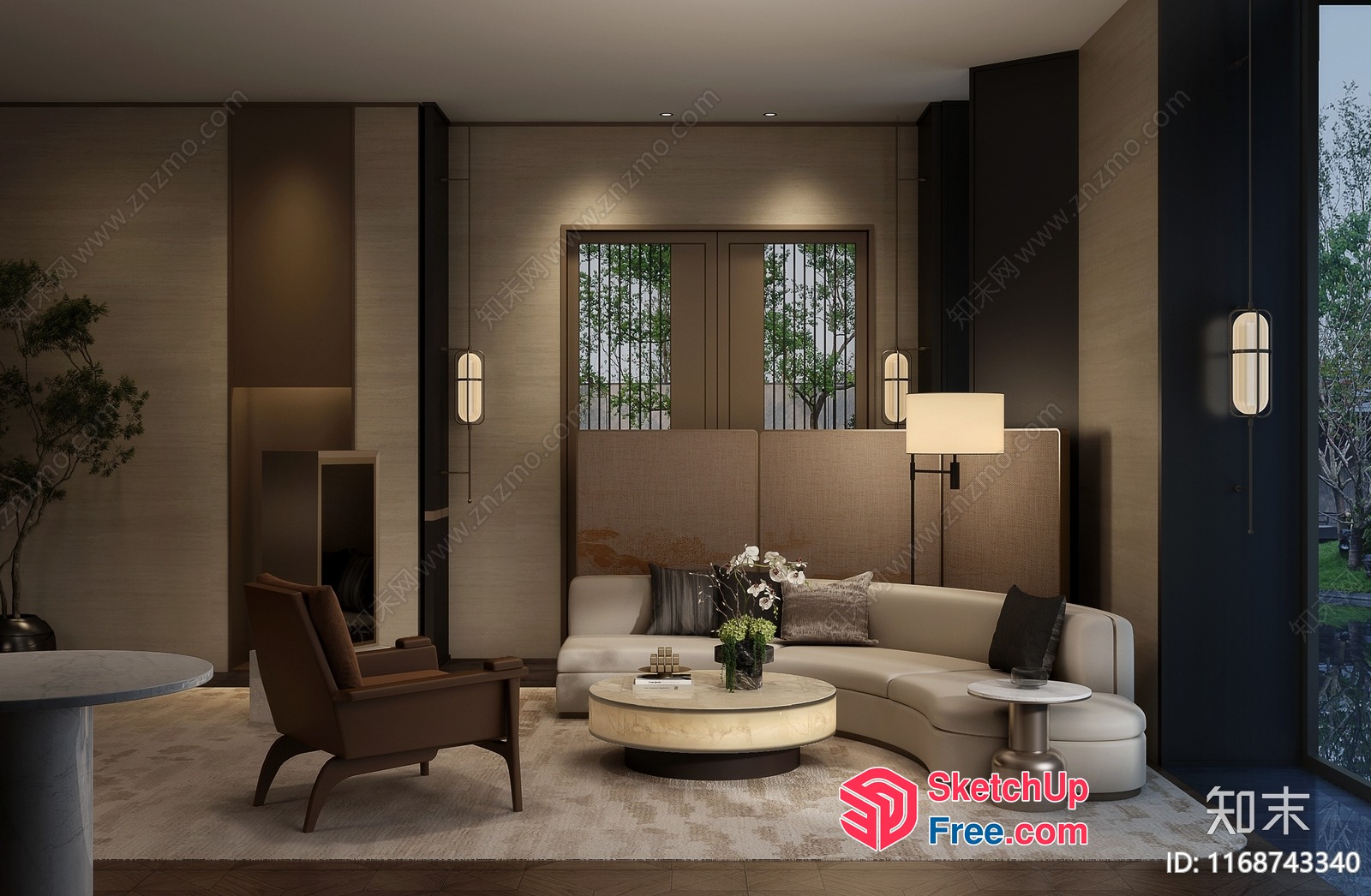 Elegant Living Room With Creamy Sofa And Modern Decor 3D SketchUp File