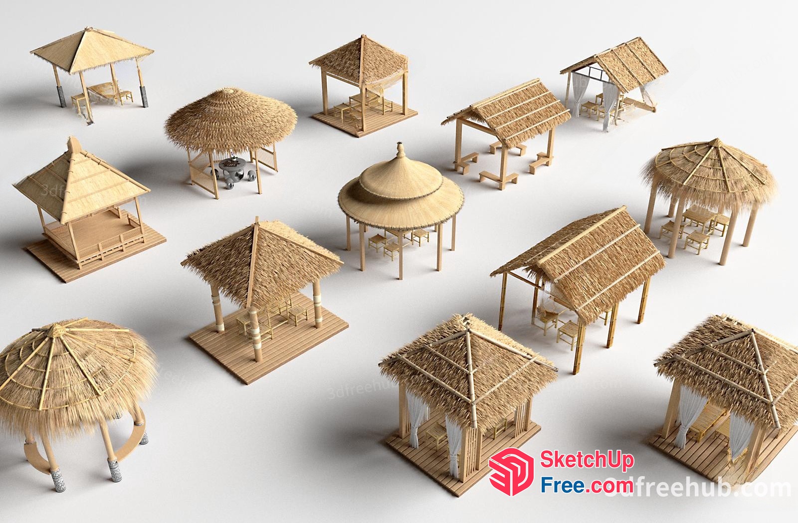 Traditional Asian-Style Pavilion Collection 3D SketchUp File
