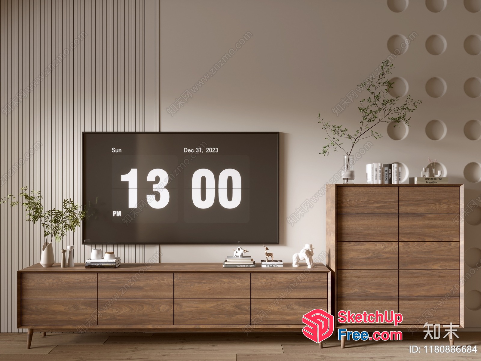 Modern Minimalist Living Room With Flat-Screen Tv 3D SketchUp File