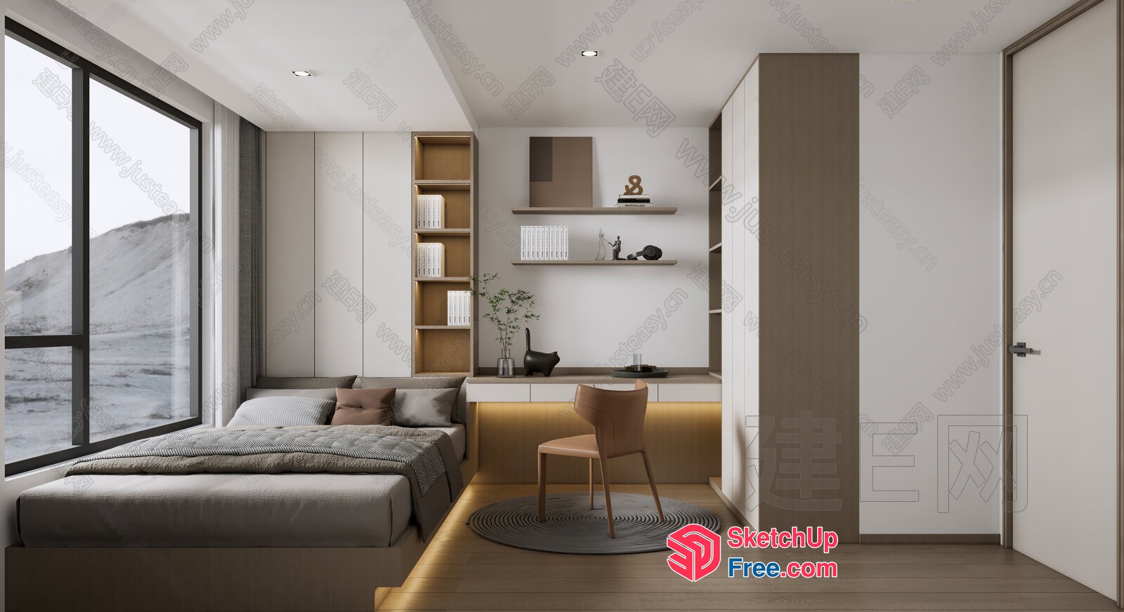 Modern Minimalist Bedroom Interior With Natural Light 3D SketchUp File