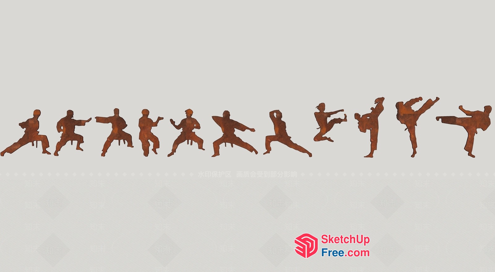 Silhouettes Of Martial Artists In Various Poses 3D SketchUp File