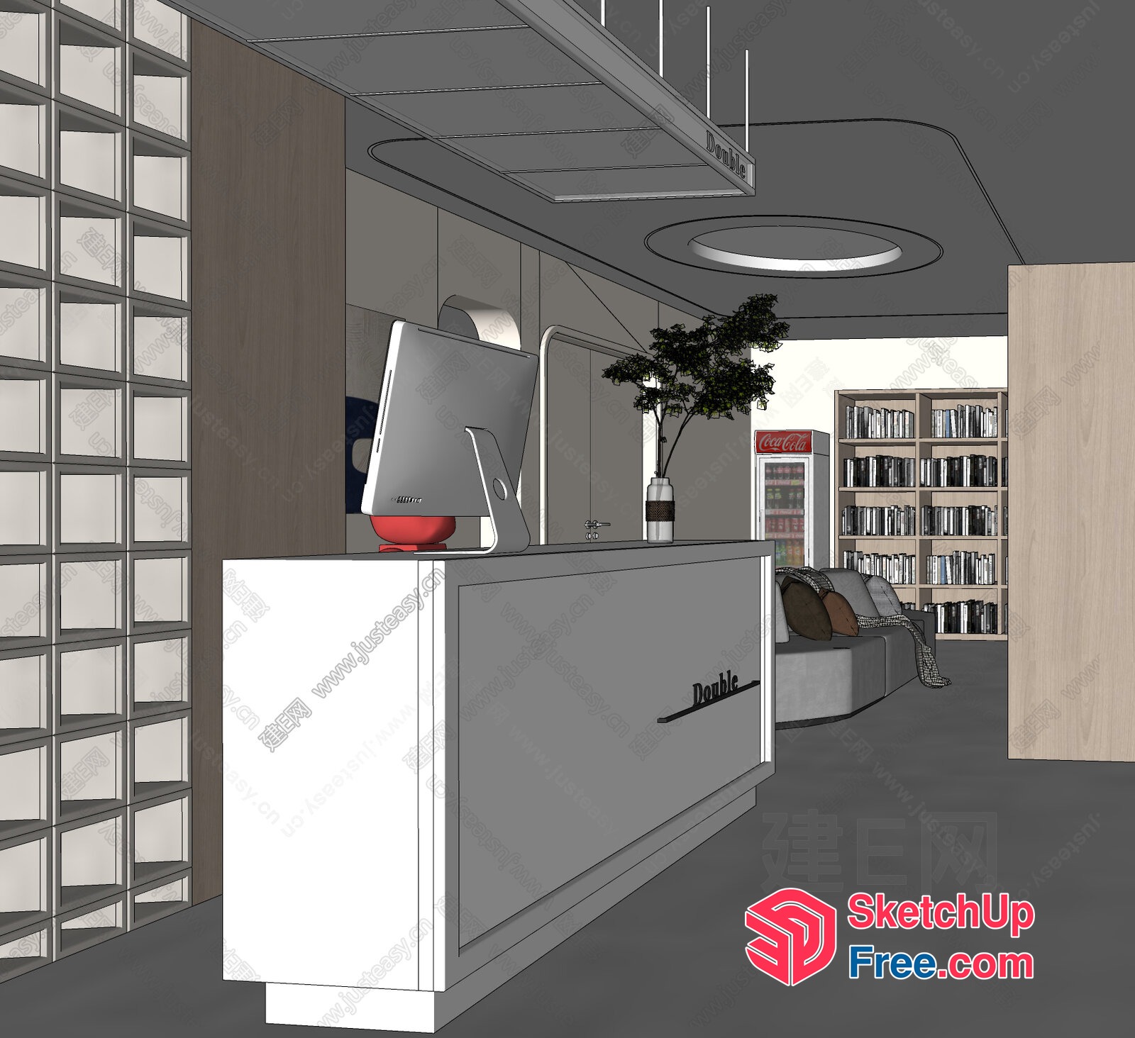 Modern Office Reception Desk With Sleek Computer Monitors 3D SketchUp File