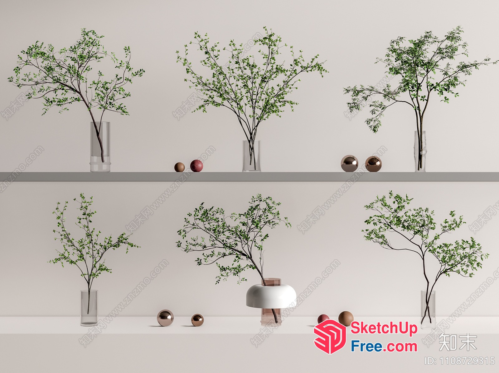 Minimalist Decorative Branches And Vases 3D SketchUp File