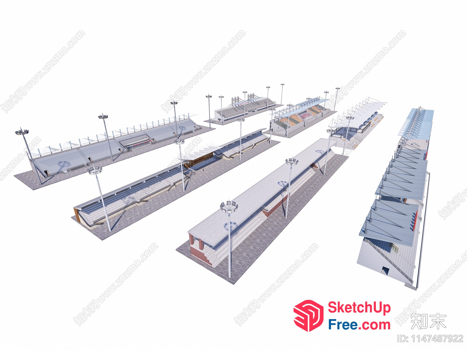 Outdoor Commercial Street Cladding With Various Building Elements 3D SketchUp File
