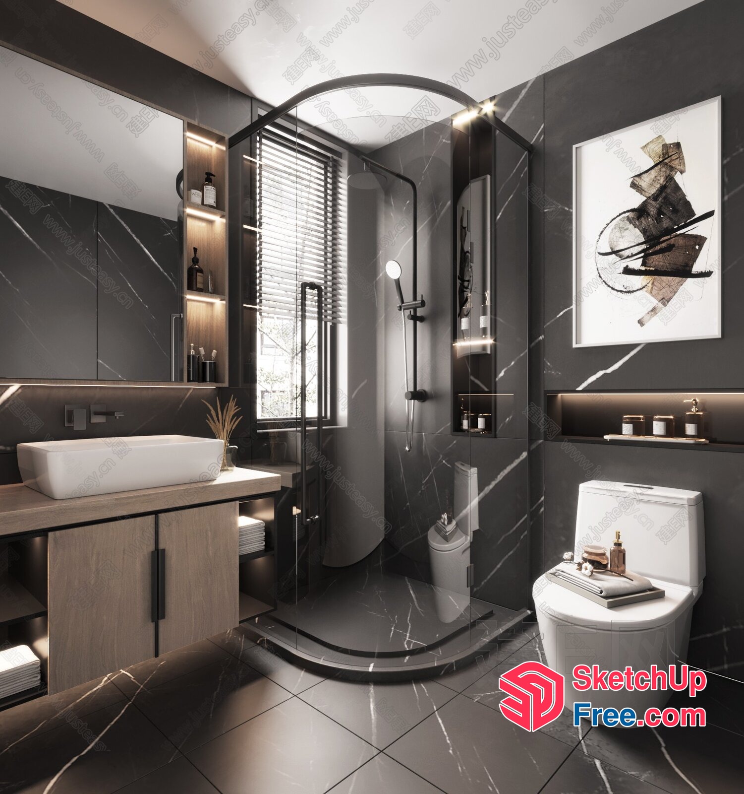Modern Bathroom Decor With Black Marble Accents 3D SketchUp File