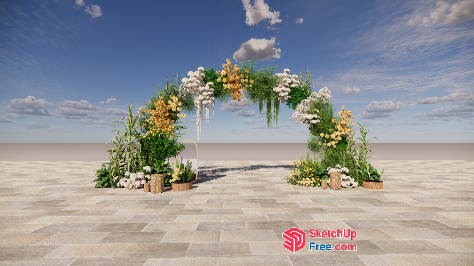 Exquisite Floral Archway Amidst Lush Greenery 3D SketchUp File